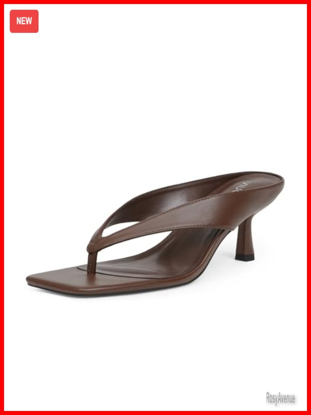 Square Toe Thong Kitten Heel Sandals Faux Leather Slip On Heels